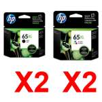 4 Pack Genuine HP 65XL Black & Colour Ink Cartridge Set (2BK,2C) N9K04AA N9K03AA