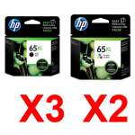 5 Pack Genuine HP 65XL Black & Colour Ink Cartridge Set (3BK,2C) N9K04AA N9K03AA