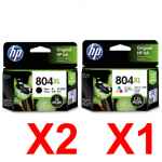 3 Pack Genuine HP 804XL Black & Colour Ink Cartridge Set (2BK,1C) T6N12AA T6N11AA