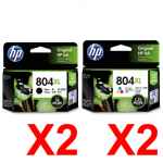 4 Pack Genuine HP 804XL Black & Colour Ink Cartridge Set (2BK,2C) T6N12AA T6N11AA