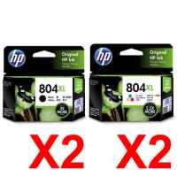 4 Pack Genuine HP 804XL Black & Colour Ink Cartridge Set (2BK,2C) T6N12AA T6N11AA