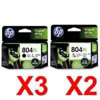 5 Pack Genuine HP 804XL Black & Colour Ink Cartridge Set (3BK,2C) T6N12AA T6N11AA