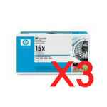 3 x Genuine HP C7115X Toner Cartridge 15X