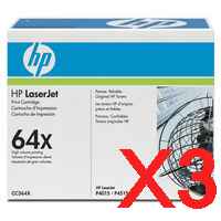 3 x Genuine HP CC364X Toner Cartridge 64X