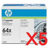 5 x Genuine HP CC364X Toner Cartridge 64X