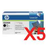 5 x Genuine HP CE250X Black Toner Cartridge 504X