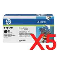 5 x Genuine HP CE250X Black Toner Cartridge 504X