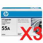 3 x Genuine HP CE255A Toner Cartridge 55A