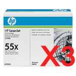 3 x Genuine HP CE255X Toner Cartridge 55X