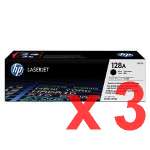 3 x Genuine HP CE320A Black Toner Cartridge 128A