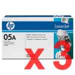 3 x Genuine HP CE505A Toner Cartridge 05A