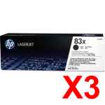 3 x Genuine HP CF283X Toner Cartridge 83X