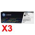 3 x Genuine HP CF380X Black Toner Cartridge 312X