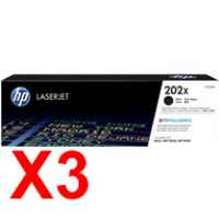 3 x Genuine HP CF500X Black Toner Cartridge 202X