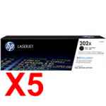 5 x Genuine HP CF500X Black Toner Cartridge 202X