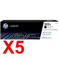 5 x Genuine HP CF500X Black Toner Cartridge 202X