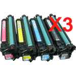 3 Lots of 4 Pack Compatible HP CE250X CE251A CE252A CE253A Toner Cartridge Set 504X 504A