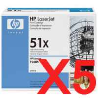 5 x Genuine HP Q7551X Toner Cartridge 51X