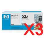 3 x Genuine HP Q7553A Toner Cartridge 53A