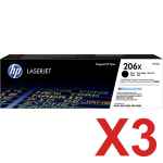 3 x Genuine HP W2110X Black Toner Cartridge 206X