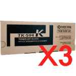 3 x Genuine Kyocera TK-594K Black Toner Cartridge FS-C2026MFP FS-C2526MFP
