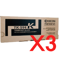 3 x Genuine Kyocera TK-594K Black Toner Cartridge FS-C2026MFP FS-C2526MFP