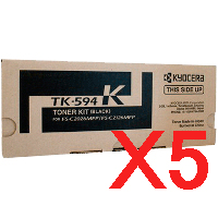 5 x Genuine Kyocera TK-594K Black Toner Cartridge FS-C2026MFP FS-C2526MFP