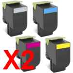 2 Lots of 4 Pack Compatible Lexmark CX410 CX510 808HK/C/M/Y Toner Cartridge Set High Yield 80C8HK0 80C8HC0 80C8HM0 80C8HY0
