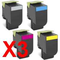 3 Lots of 4 Pack Compatible Lexmark CX310 CX410 CX510 808SK/C/M/Y Toner Cartridge Set 80C8SK0 80C8SC0 80C8SM0 80C8SY0