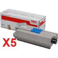 5 x Genuine OKI C301 C321 Black Toner Cartridge