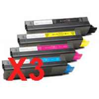 3 Lots of 4 Pack Compatible OKI C3100 Toner Cartridge Set