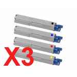 3 Lots of 4 Pack Compatible OKI C110 C130 MC160 Toner Cartridge Set High Yield