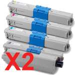 2 Lots of 4 Pack Compatible OKI C510 C530 MC561 Toner Cartridge Set