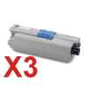 3 x Compatible OKI C301 C321 Black Toner Cartridge 