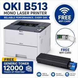 Oki B513DN Mono LED Printer + Free Wifi and Toner YA8001-6500G056