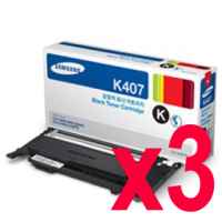 3 x Genuine Samsung CLP-320 CLP-325 CLX-3180 CLX-3185 Black Toner Cartridge CLT-K407S SU132A