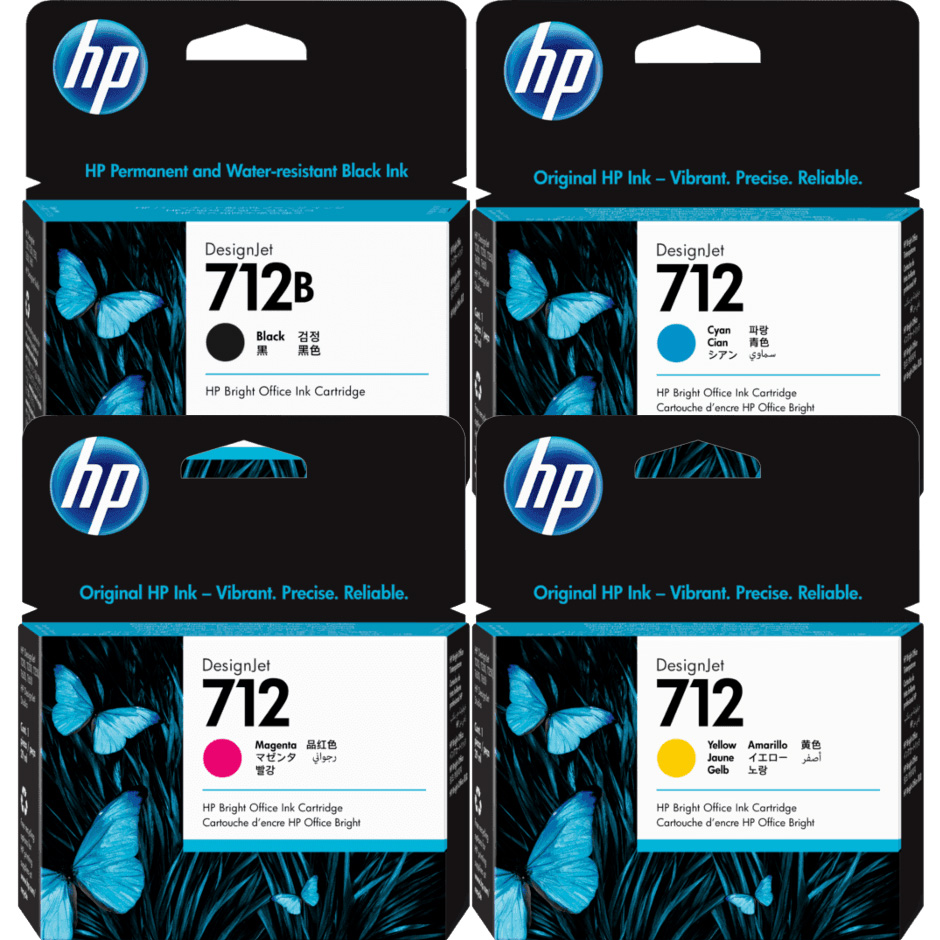 HP 712B 712 Ink Cartridge Set x 4 Pack (1BK,1C,1M,1Y) 3ED29A 3ED67A 3ED68A  3ED69A - Genuine Ink Cartridges - Hot Toner